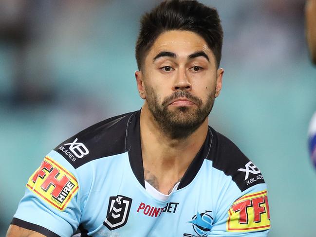 Cronulla's Shaun Johnson during the Bulldogs v Cronulla NRL match at ANZ Stadium, Homebush. Picture: Brett Costello