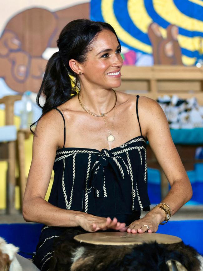 ‘By contrast, in 2019, when Meghan and Harry travelled to South Africa she made a point of wearing accessible and high street brands and looked fabulous to boot’. Picture: AFP Photo/Colombian Vice Presidency/Andres Castilla