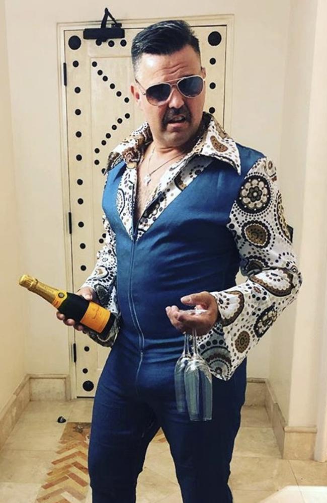 Alen Rogina, one of Karl Stefanovic’s groomsmen, wearing a Studio 54 themed outfit. Picture: Instagram/big_al_rogina