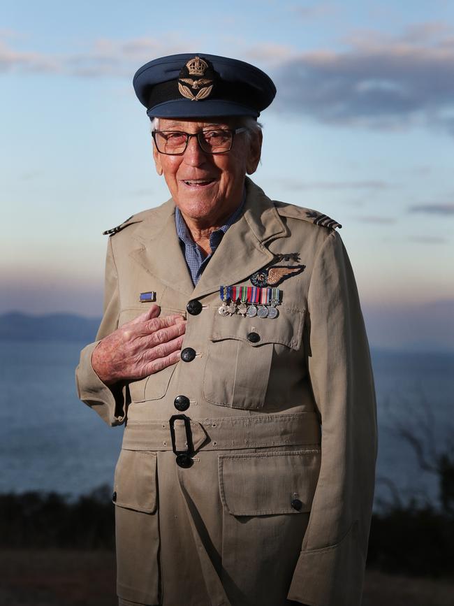 World War II veteran Brian Winspear AM, 98, of Hobart. Mr Winspear is the sole survivor from the squadrons that defended Darwin. He fought for 75 years for recognition of the achievements of members of the squadrons, which was finally granted this year. Mr Winspear is wearing his original uniform. Picture: NIKKI DAVIS-JONES