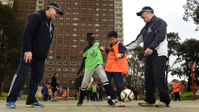 Leading Sen-Constable Chris McGeachan and Leading Sen-Constable Tony Brewin with Ping and Calvin. Picture: David Smith