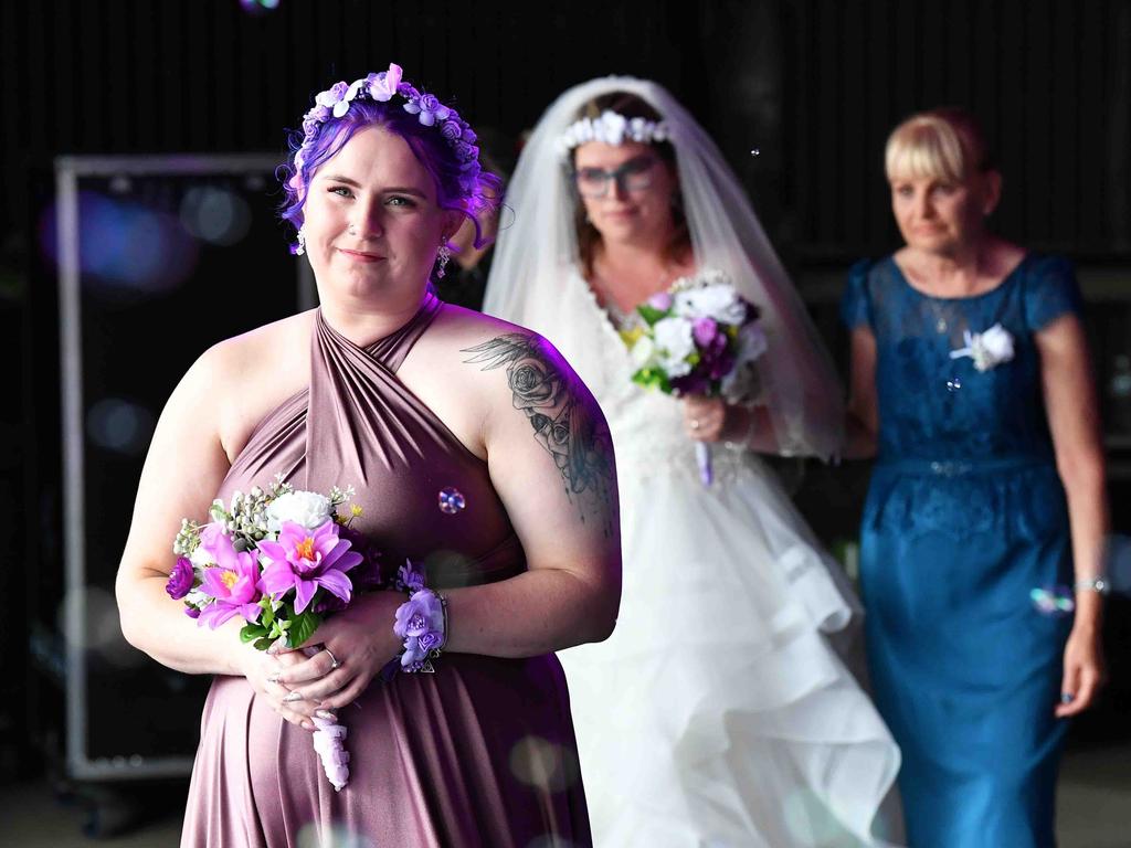 Simone Ward and Geoffrey Borninkhof, were married on The Hill Stage at Gympie Music Muster. Picture: Patrick Woods.