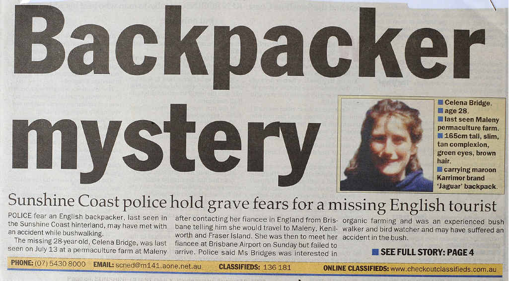 COAST MYSTERY: The Dailys coverage on Celena Bridges disappearance in August 1998.