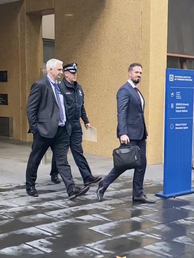 The Missing Person Squad's DSC Brett Thexton (left) and former OIC of the local police station at the time, SC Christopher Goyne, (middle) gave evidence in the coronial inquest into the disappearance of Krystal Fraser on Monday.