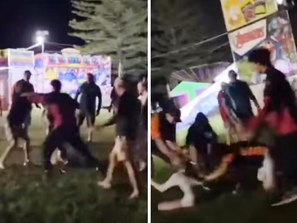 Shocking footage has captured a vicious brawl between carnival workers and high schoolers at a fair in Brunswick Heads, leaving parents “sick” to their stomachs. 