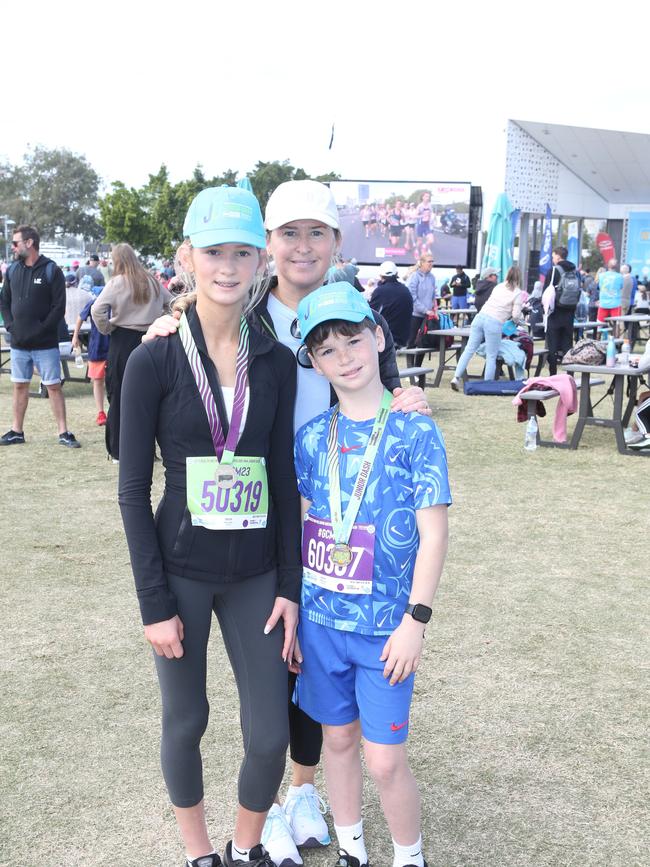 Gold Coast Marathon 2023 Sarah Nash, Grace Nash and William Nash 1 July 2023 Southport Picture by Richard Gosling