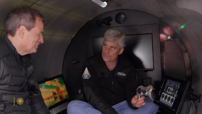 OceanGate CEO Stockton Rush shows Pogue the game controller that “runs the whole thing”. Picture: CBS Sunday Morning