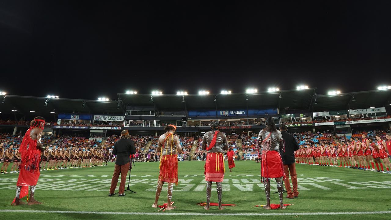 Footy greats described the pre-match scenes as “special”.. (Photo by James Wiltshire/AFL Photos via Getty Images)