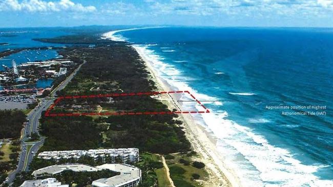 The proposed location of the oceanside cruise ship terminal on The Spit at the Gold Coast.