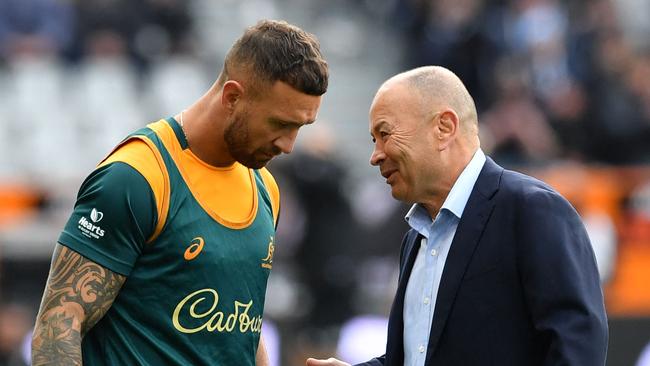 Experienced playmaker Quade Cooper (L) was snubbed by coach Eddie Jones for the World Cup. Picture: AFP