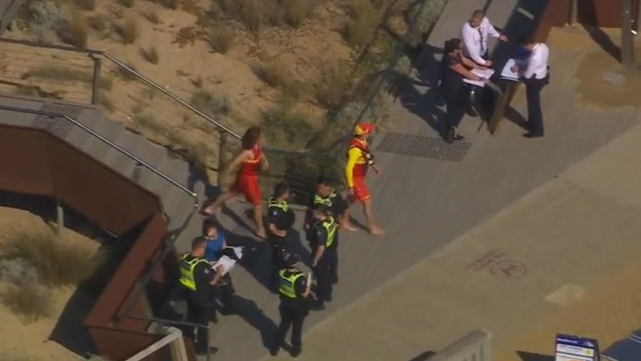 Police and emergency services co-ordinated a search involving helicopters after a teenage swimmer went missing off Mordialloc beach in Melbourne’s southeast on Boxing Day. Picture: Nine News