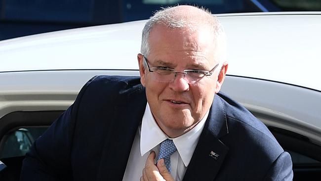 Australian Prime Minister Scott Morrison arriving at the Central Coast Motor Group in Gosford in April, 2019. Picture: AAP