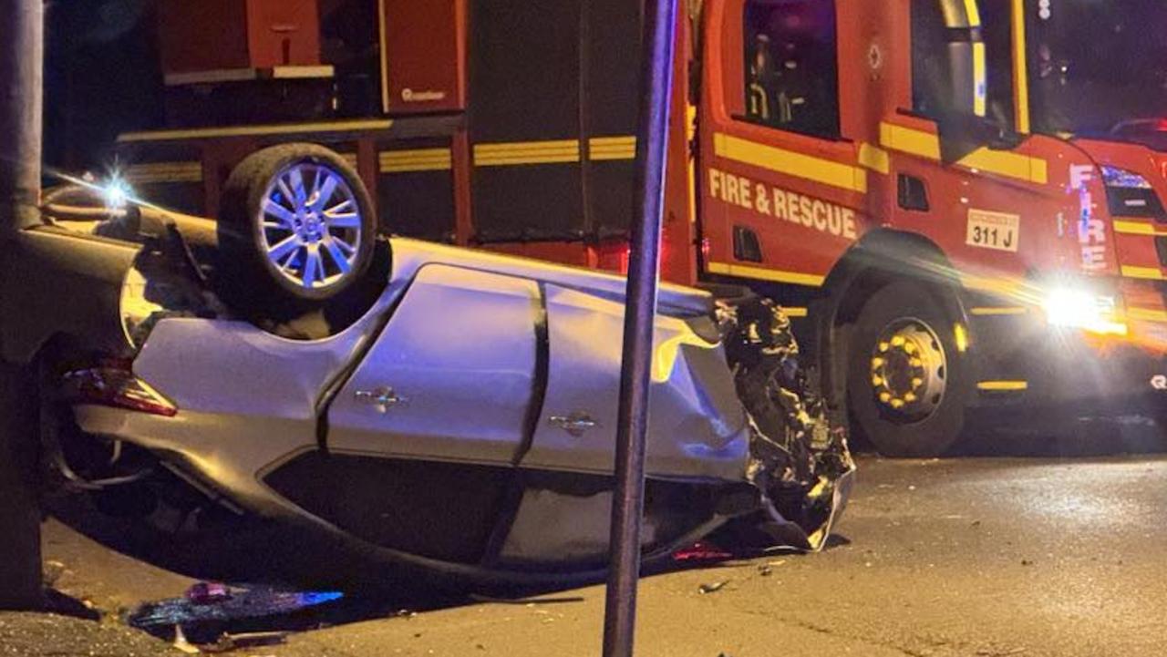 Road mayhem: Car flips, teen hit and seriously injured