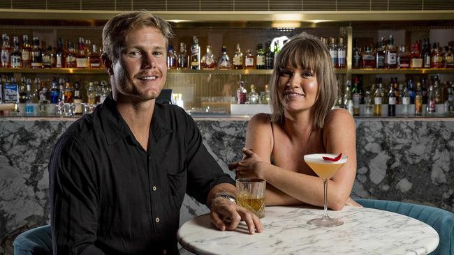 The winners of the Gold Coast Bulletin Bachies competition, Hayden White and Ashleigh Harris, at Nineteen at the Star in Broadbeach. Picture: Jerad Williams