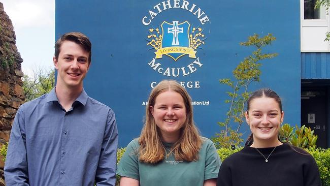 Catherine McAuley College Dux Lochlan Tresize with Dux Proximus Lily Jones and Tahlia Isaac.