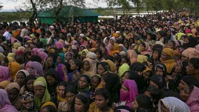 Recently arrived Rohingya refugees wait to receive aid donations on September 13, 2017 in Cox's Bazar, Bangladesh. Picture: Allison Joyce/Getty Images