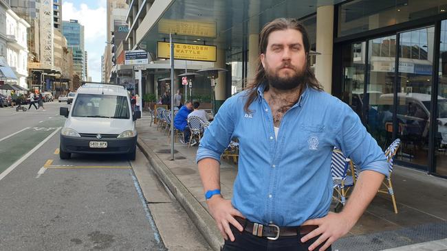 David Blumberg outside The Golden Wattle pub on Pirie St before the installation of a parklet for his business. Picture: Supplied