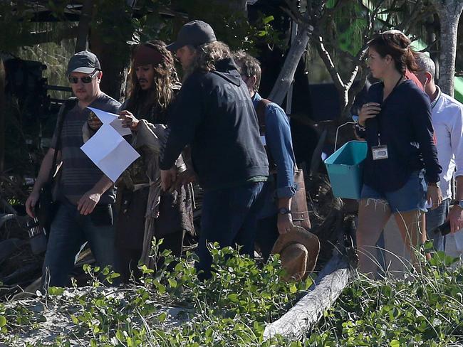 Hollywood superstar Johnny Depp arrives at the Pirates of the Caribbean set at the Doug Jennings Park on The Spit in Broadwater, Gold Coast. Picture: Regi Varghese