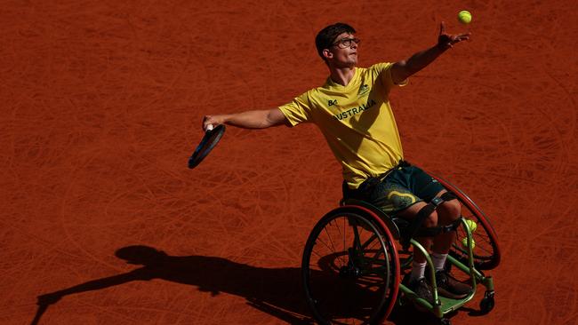 PARIS, FRANCE - AUGUST 25: Anderson Parker of Team Australia works out during a wheelchair tennis training session ahead of the Paris 2024 Summer Paralympic Games at Roland Garros on August 25, 2024 in Paris, France. (Photo by Steph Chambers/Getty Images)