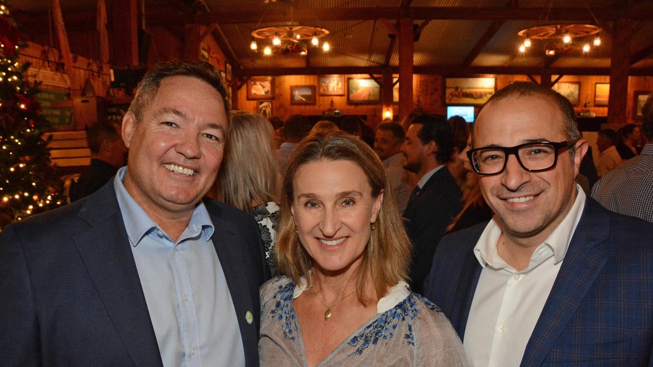 Jason Sintome, Kaaryn Wheelans and Ron Bakir at Future Gold Coast lunch at Outback Spectacular, Oxenford. Picture: Regina King