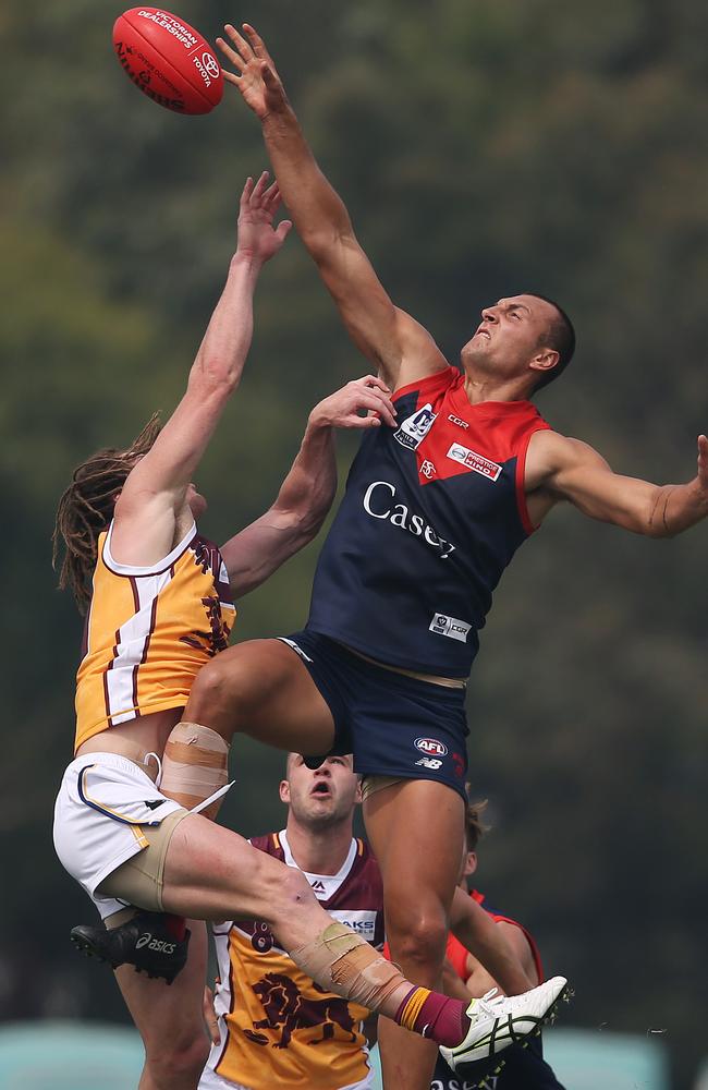 Braydon Preuss in the ruck before leaving the field injured. Picture: Michael Klein