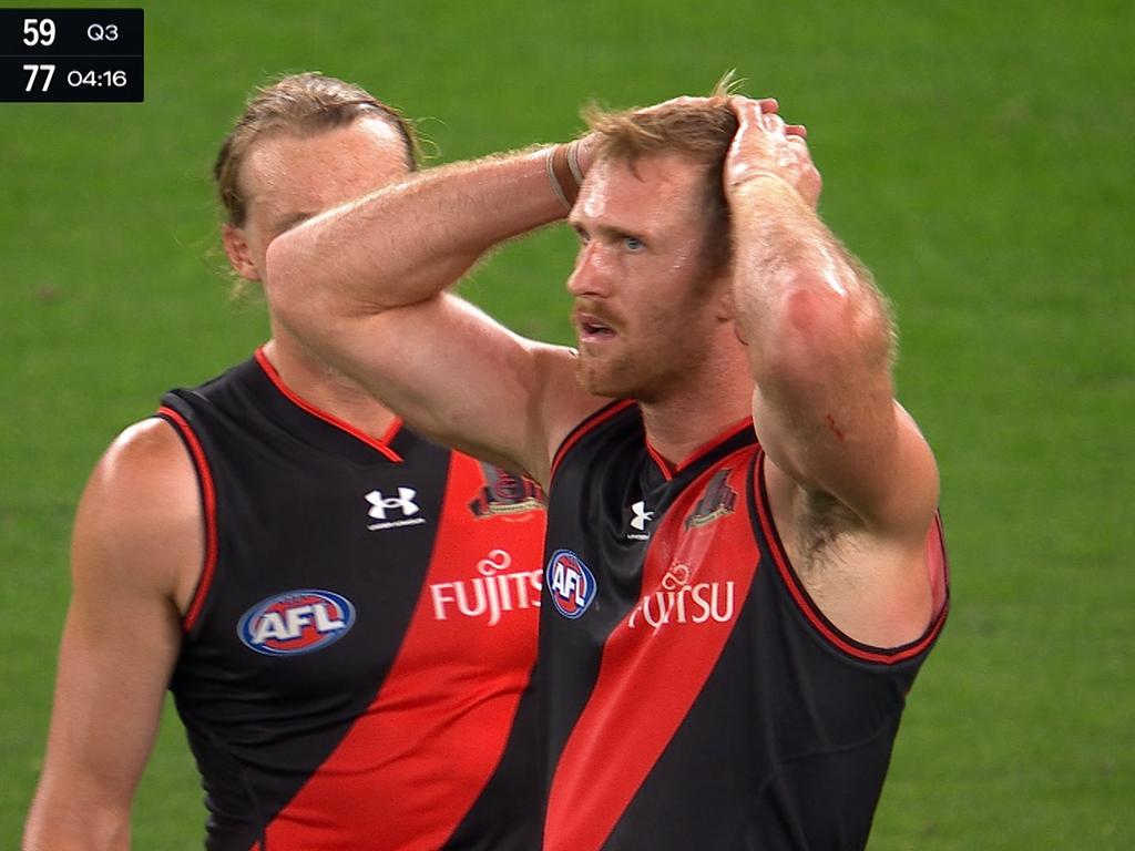 'What is he doing?': Bomber's shock 'brain fade' leaves footy world stunned