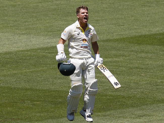 MELBOURNE, AUSTRALIA - DECEMBER 27: David Warner of Australia celebrates his century during day two of the Second Test match in the series between Australia and South Africa at Melbourne Cricket Ground on December 27, 2022 in Melbourne, Australia. (Photo by Daniel Pockett - CA/Cricket Australia via Getty Images)