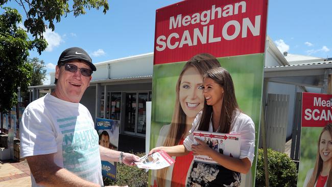 Labor’s Meaghan Scanlon at pre-poll during the last campaign. Picture: Richard Gosling.