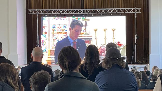 Friends of Dallas Keogh-Frankling speak at his funeral. Picture: Julieanne Strachan