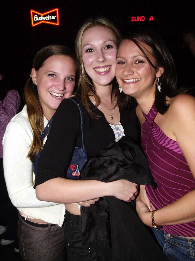 Katarina Vick, Melissa Hammervacher and Alison Sta-Maria at Surfers Paradise Beer Garden in 2002.