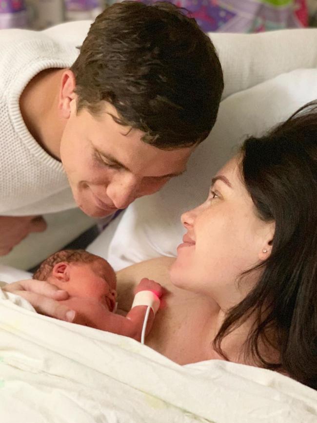 Jarrod Wallace and Courtney Thorpe with baby Kennedy. Photo: Instagram