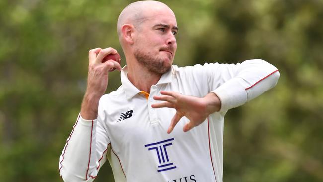 Sunny Coast bowler Mitchell Cook Cricket action between Norths V Sunny Coast Saturday December 17, 2022. Picture: John Gass