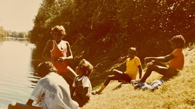 Kevin and the boys on the banks of the Victoria River. Photo: Wendy Merrick.