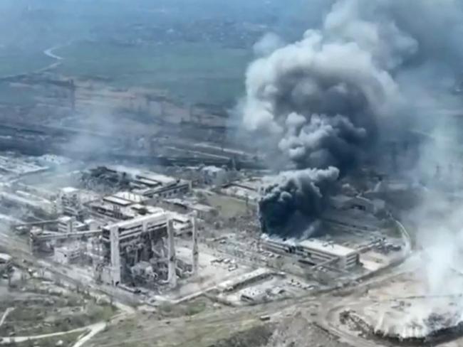 Footage released by Mariupol City Council on April 19, 2022 shows clouds of smoke billowing above Azovstal steel plant, as Russia continues its push to capture the besieged port city of Mariupol. Picture: Mariupol City Council / AFP