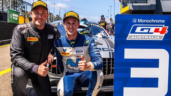 Tasmanians Ben Newman and Lochie Dalton finished third at the Austrlian GT4 event in Sydney. Picture supplied