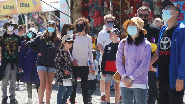 Crowd in sideshow alley. Hobart Show 2021 day 1. Picture: Nikki Davis-Jones