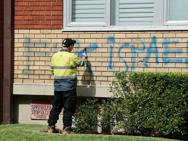 An apartment block on Fullerton Street in Woollahra in Sydney vandalised with anti-Israel graffiti. Picture: Tim Hunter.