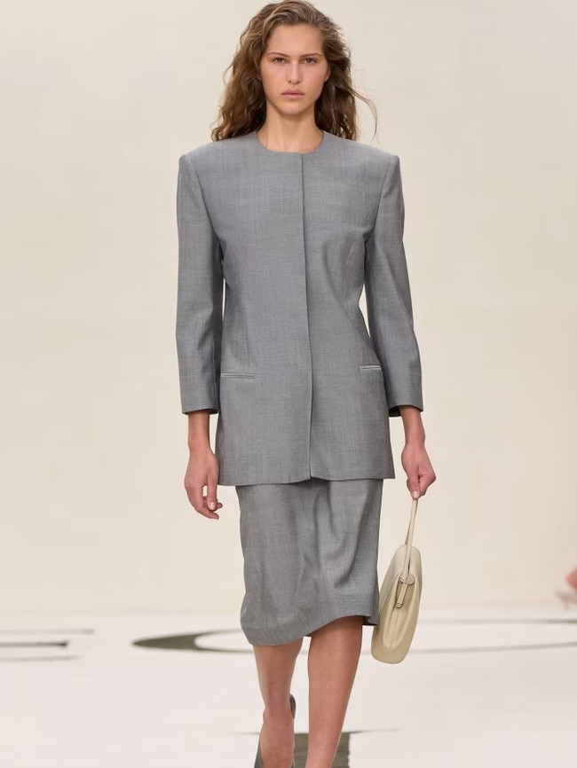 Victoria Leoni said this structured light-gray skirt suit was one of her favorite moments from the Calvin Klein show. Photo: Calvin Klein