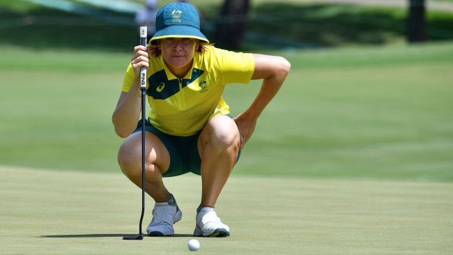 Australia's Hannah Green is in the hunt for golf gold. Picture: AFP