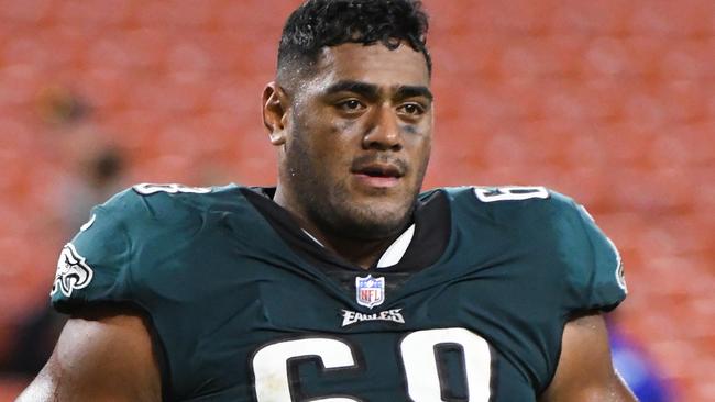 CLEVELAND, OH - AUGUST 23, 2018: Offensive tackle Jordan Mailata #68 of the Philadelphia Eagles runs off the field after a preseason game against the Cleveland Browns on August 23, 2018 at FirstEnergy Stadium in Cleveland, Ohio. Cleveland won 5-0. (Photo by: 2018 Nick Cammett/Diamond Images/Getty Images)