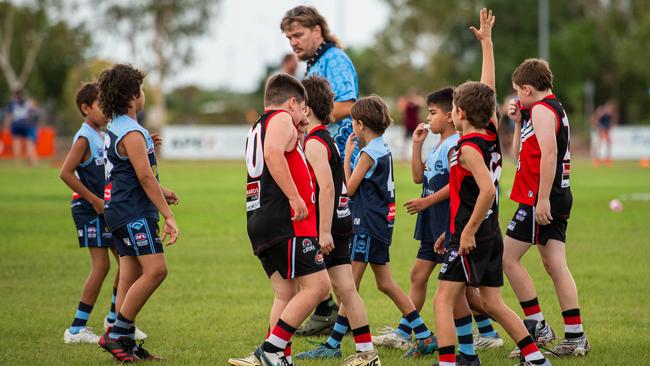 Under-10s compete in the first Darwin Buffaloes NTFL home game against Southern Districts at Woodroffe Oval. Picture: Pema Tamang Pakhrin