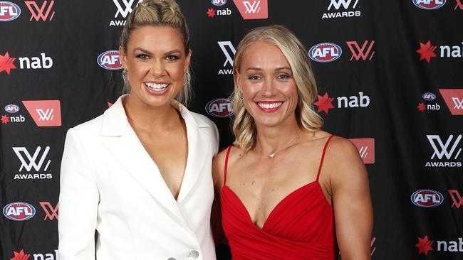 Crows players Anne Hatchard and Erin Phillips at the 2022 AFLW Awards at Adelaide Oval.