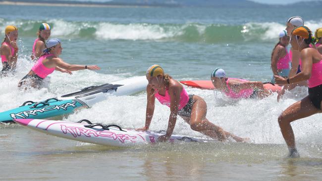 Action from the Queensland Youth Surf Life Saving Championships on February 17.