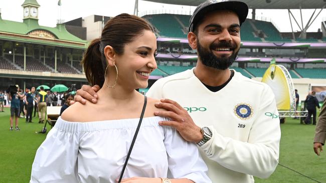 Virat Kolhi and his wife Anushka Sharma at the SCG during India’s last Test tour of Australia in 2019 Picture: AFP