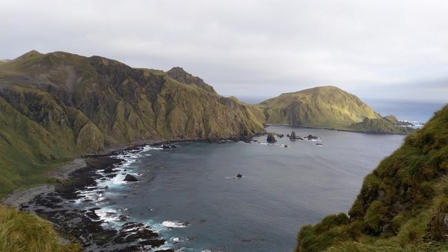 Remote southwest corner of Macquarie island at Carrick Bay, looking to Petrel Peak. Picture: Chris Howard.