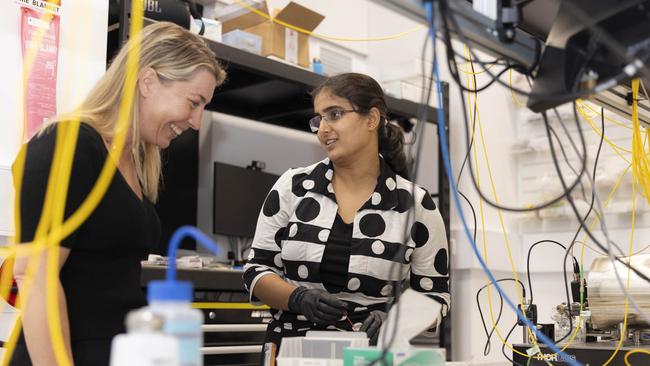 Petra Andren, CEO Quantum Australia, With USYD quantum PhD candidate Gargi Tyagi. Picture: Fiona Wolf