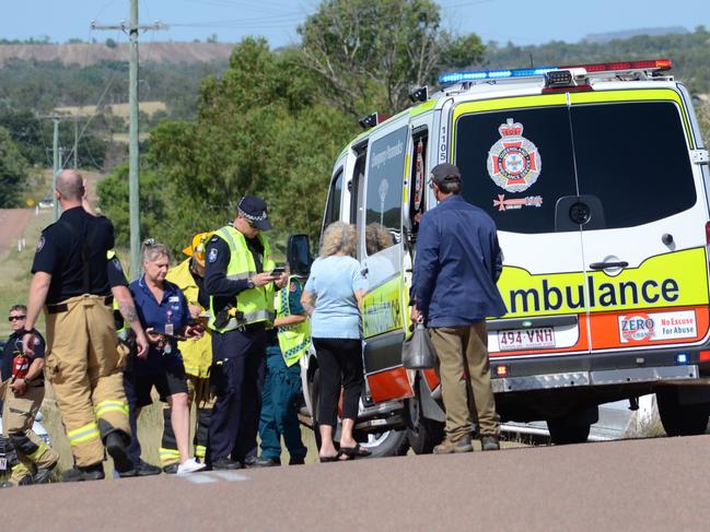 Patients being treated at a two-vehicle crash at Black Jack Road in Charters Towers. Picture: Marcel Baum.