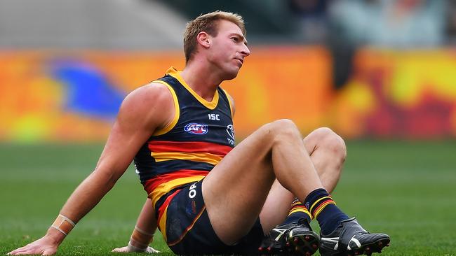 Daniel Talia reacts to the Bombers’ loss. Picture: Mark Brake/Getty Images