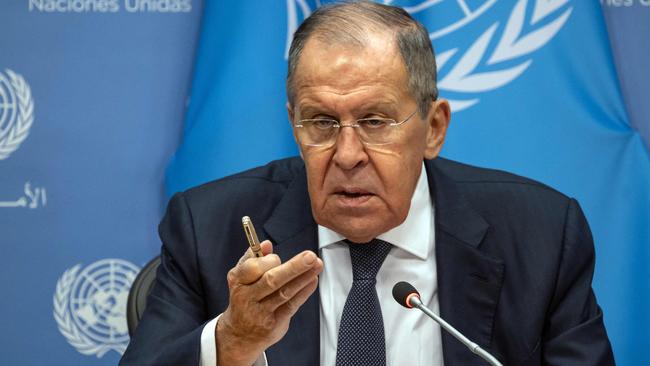 ‘We call it a hybrid war, but that doesn’t change things’: Russia’s Foreign Minister Sergei Lavrov after his address to the UN General Assembly, Picture: AFp