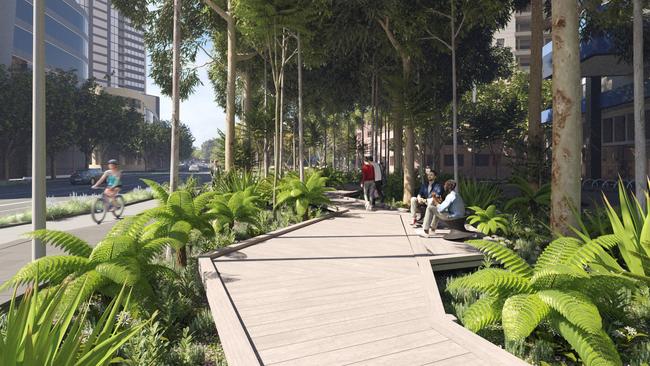 Artist impression of greenery from Fawkner St to City Rd. Picture: City of Melbourne